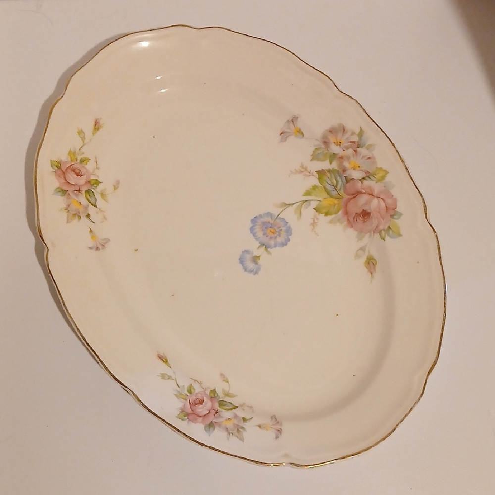 Antique 1940s Edwin M Knowles Floral Serveware Platter Arcadia Spring Bouquet